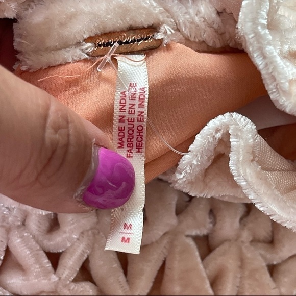 FREE PEOPLE - Gum Drop Mini Dress Velvet Pink Peach Babydoll open back Sz M - Picture 10 of 15